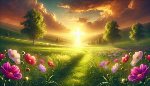 serie-semillas-esperanza Serie Semillas de Esperanza: un campo verde lleno de flores bajo un amanecer dorado, con un camino que lleva al horizonte iluminado, simbolizando la fe, la esperanza y la renovación espiritual del Año Jubilar 2025.