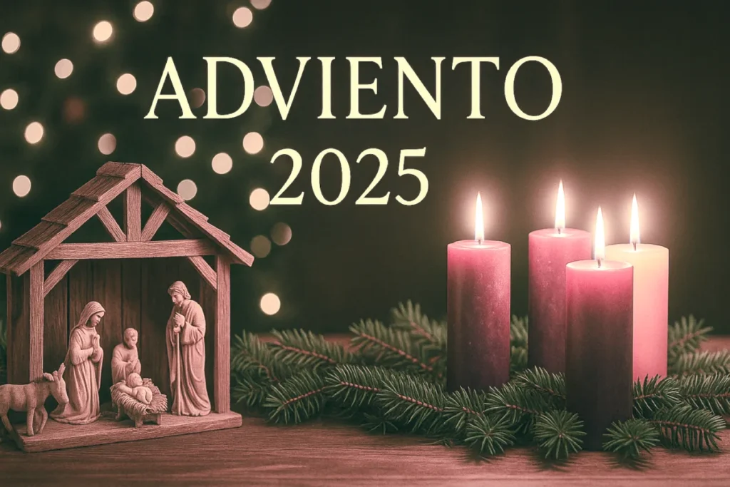Adviento 2025: pesebre con velas encendidas y ambiente cálido que simboliza la preparación para la Navidad.